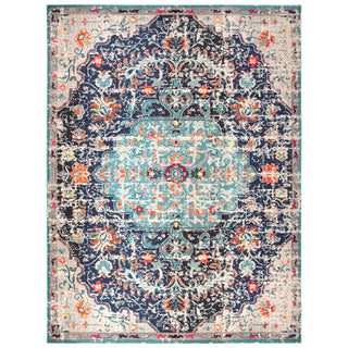 Area Rug, 9 ft x 12 ft in Teal and Black Oriental Pattern
