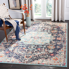 Area Rug, 9 ft x 12 ft in Teal and Black Oriental Pattern