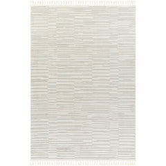 Area Rug, 9 ft x 12 ft in White and Cream Striped Polyester