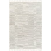 Area Rug, 9 ft x 12 ft in White and Cream Striped Polyester