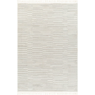 Area Rug, 9 ft x 12 ft in White and Cream Striped Polyester