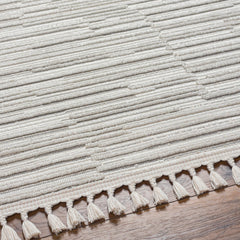 Area Rug, 9 ft x 12 ft in White and Cream Striped Polyester