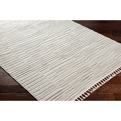 Area Rug, 9 ft x 12 ft in White and Cream Striped Polyester