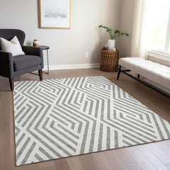 Area Rug, 9 ft x 12 ft Indoor and Outdoor in Gray Polyester