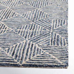 Area Rug, 9 Ft x 12 Ft, Ivory and Blue Geometric Wool Blend