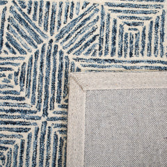 Area Rug, 9 Ft x 12 Ft, Ivory and Blue Geometric Wool Blend