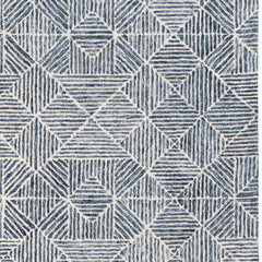 Area Rug, 9 Ft x 12 Ft, Ivory and Blue Geometric Wool Blend