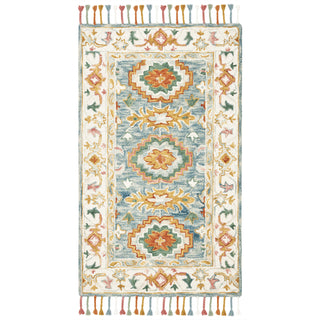 Area Rug, 9 ft x 12 ft, Ivory and Blue Wool
