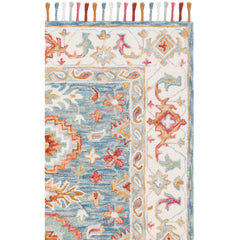 Area Rug, 9 ft x 12 ft, Ivory and Blue Wool