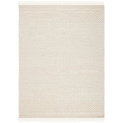 Area Rug, 9 ft x 12 ft, Ivory Hand-Woven Wool with Fringe