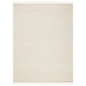 Area Rug, 9 ft x 12 ft, Ivory Hand-Woven Wool with Fringe