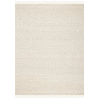 Area Rug, 9 ft x 12 ft, Ivory Hand-Woven Wool with Fringe