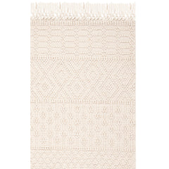 Area Rug, 9 ft x 12 ft, Ivory Hand-Woven Wool with Fringe