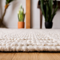 Area Rug, 9 ft x 12 ft, Ivory Hand-Woven Wool with Fringe
