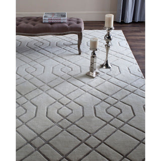 Area Rug, 9 Ft x 12 Ft, Ivory Hand-Woven Wool with Geometric Pattern
