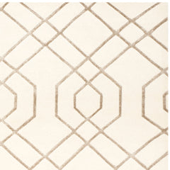 Area Rug, 9 Ft x 12 Ft, Ivory Hand-Woven Wool with Geometric Pattern