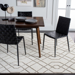 Area Rug, 9 Ft x 12 Ft, Ivory Hand-Woven Wool with Geometric Pattern
