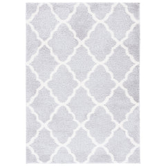 Area Rug, 9 Ft x 12 Ft, Light Gray and White with Geometric Pattern