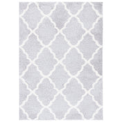 Area Rug, 9 Ft x 12 Ft, Light Gray and White with Geometric Pattern