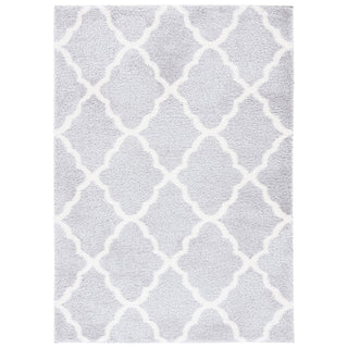 Area Rug, 9 Ft x 12 Ft, Light Gray and White with Geometric Pattern