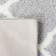 Area Rug, 9 Ft x 12 Ft, Light Gray and White with Geometric Pattern