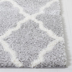 Area Rug, 9 Ft x 12 Ft, Light Gray and White with Geometric Pattern