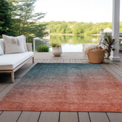 Area Rug, 9 ft x 12 ft, Polyester in Teal Ombre with Non-Slip Backing