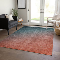 Area Rug, 9 ft x 12 ft, Polyester in Teal Ombre with Non-Slip Backing
