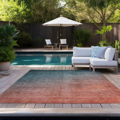 Area Rug, 9 ft x 12 ft, Polyester in Teal Ombre with Non-Slip Backing