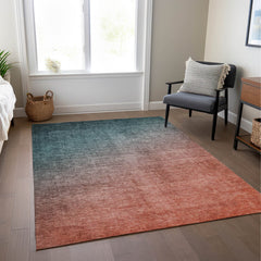 Area Rug, 9 ft x 12 ft, Polyester in Teal Ombre with Non-Slip Backing
