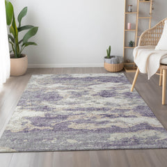 Area Rug, 9 ft x 12 ft, Purple Microfiber with Abstract Pattern
