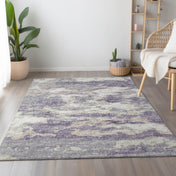 Area Rug, 9 ft x 12 ft, Purple Microfiber with Abstract Pattern