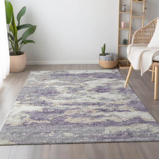 Area Rug, 9 ft x 12 ft, Purple Microfiber with Abstract Pattern
