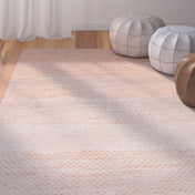 Area Rug, 9 ft x 12 ft Rectangle in Orange and Ivory Cotton