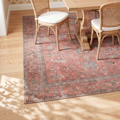 Area Rug, 9 Ft x 12 Ft, Red Oriental Pattern