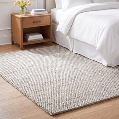 Area Rug, 9 ft x 12 ft, Silver Hand-Woven in Wool and Cotton