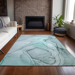 Area Rug, 9 ft x 12 ft, Teal Polyester Flatweave with Non-Skid Backing