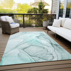 Area Rug, 9 ft x 12 ft, Teal Polyester Flatweave with Non-Skid Backing