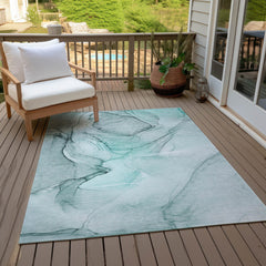 Area Rug, 9 ft x 12 ft, Teal Polyester Flatweave with Non-Skid Backing