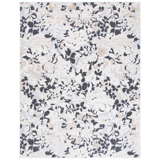 Area Rug, 9 Ft x 12 Ft with Floral Pattern in Ivory, Beige and Charcoal