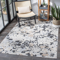 Area Rug, 9 Ft x 12 Ft with Floral Pattern in Ivory, Beige and Charcoal