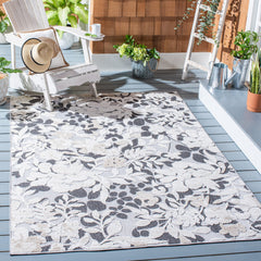 Area Rug, 9 Ft x 12 Ft with Floral Pattern in Ivory, Beige and Charcoal