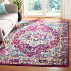 Area Rug, 9 ft x 12 ft with Fuchsia and Ivory Oriental Pattern