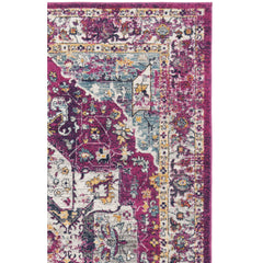 Area Rug, 9 ft x 12 ft with Fuchsia and Ivory Oriental Pattern