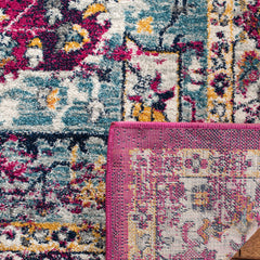 Area Rug, 9 ft x 12 ft with Fuchsia and Ivory Oriental Pattern