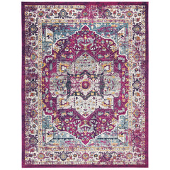 Area Rug, 9 ft x 12 ft with Fuchsia and Ivory Oriental Pattern
