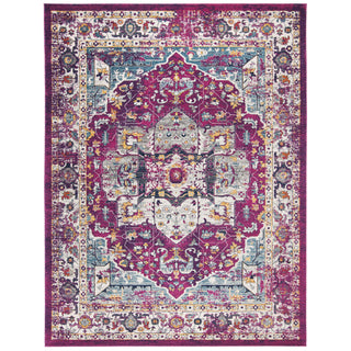 Area Rug, 9 ft x 12 ft with Fuchsia and Ivory Oriental Pattern