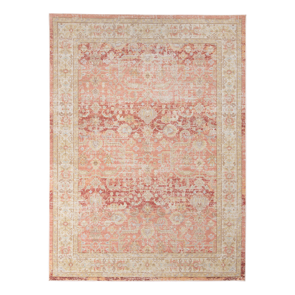Area Rug, 9 ft x 13 ft, Pink Polyester with Oriental Pattern