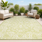 Area Rug, 9' x 12', Cream and Green Polypropylene with Floral Pattern