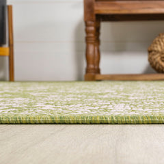 Area Rug, 9' x 12', Cream and Green Polypropylene with Floral Pattern